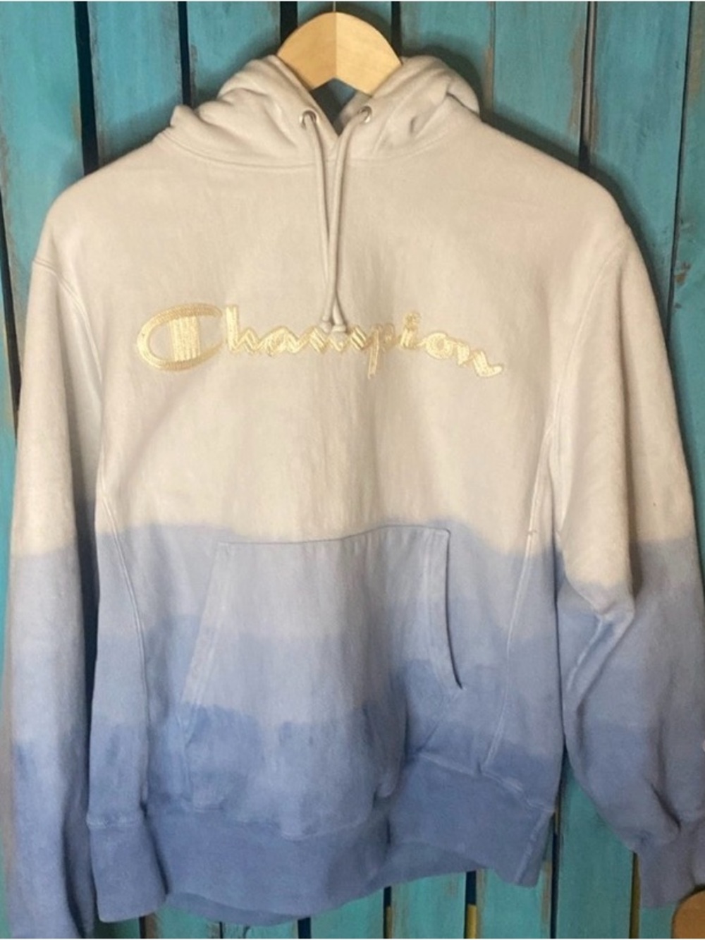 Champion Reverse Weave ombré pullover hoodie sweatshirt size medium blue white